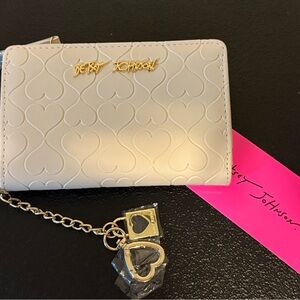 NEW Betsey Johnson Heart Embossed Trifold Wallet with Heart Charm